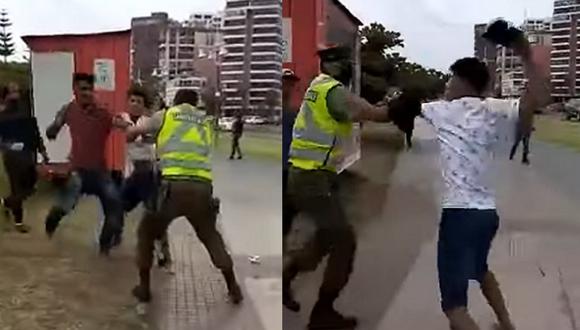 Momento en que un grupo de ciudadanos venezolanos atacan a policías chilenos en Iquique. (Foto: captura YouTube)