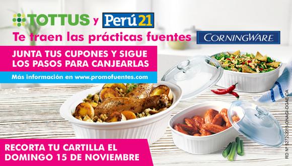 Canjea con Perú21 las fuentes Corningware.