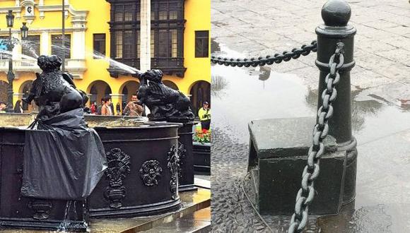 Estas fotos presentaron para denunciar el mal estado de la Pileta de la Plaza Mayor. (Lima Antigua en Facebook)