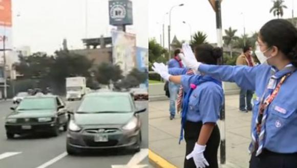 Jóvenes scouts dirigen el tránsito en Lima y Callao en homenaje a Santa Rosa de Lima, patrona de la Policía nacional del Perú (PNP). (Captura: América Noticias)