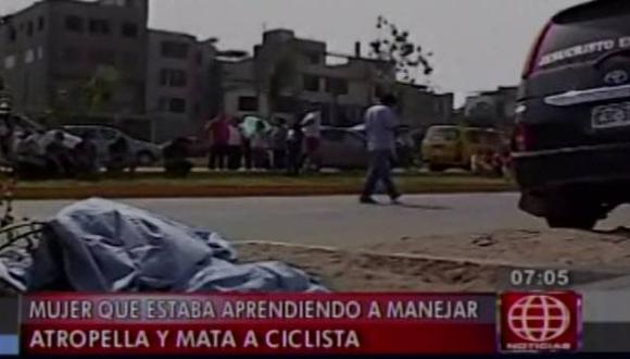 Ate: Mujer que aprendía a conducir atropelló y mató a ciclista. (Captura de TV)