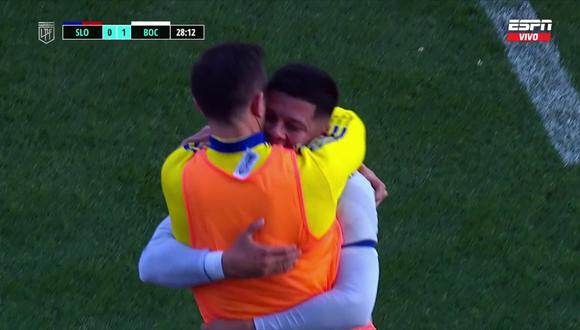 Cabezazo y adentro: gol de Marcos Rojo para el 1-0 de Boca vs. San Lorenzo por la LPF. (Foto: ESPN)