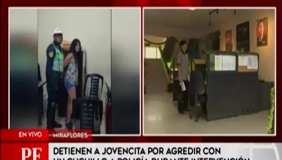 Mariana Juárez Rodríguez fue detenida por atacar con un cuchillo a un suboficial de tercera de la PNP. (Captura: América Noticias)