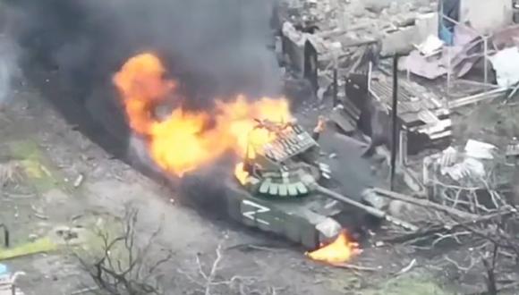 Tanque ruso destruido después de ataque con dron