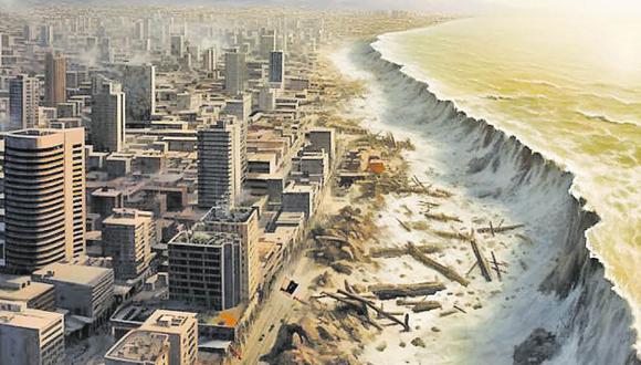 PELIGRO. Un sismo de 8 grados provocaría un tsunami con olas de hasta 24 metros. Imagen de inteligencia artificial.