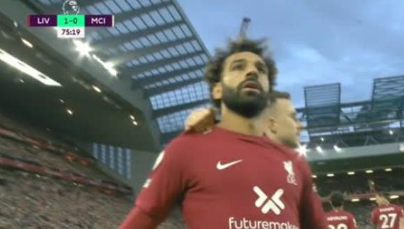Mohamed Salah abrió el marcador a favor de Liverpool sobre Manchester City. Foto: Captura de pantalla de ESPN.
