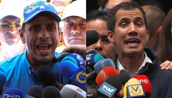 El dos veces aspirante presidencial Henrique Capriles y el jefe parlamentario Juan Guaidó. (Foto: Reuters / AFP)