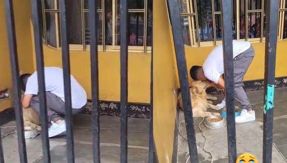Piero Quispe se despide de su mascota antes de partir a México. (Foto: captura)