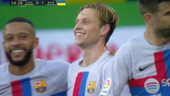 Frenkie de Jong marcó el 1-0 de Barcelona vs. Cádiz. (Foto: captura ESPN)