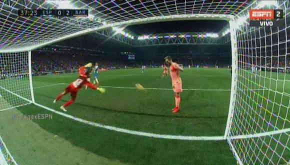La jugada que Rakitic y Messi no pudieron concretar en gol. (Captura: ESPN)