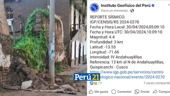 Reportan derrumbes en Cusco tras temblor de 4.4. (Composición)