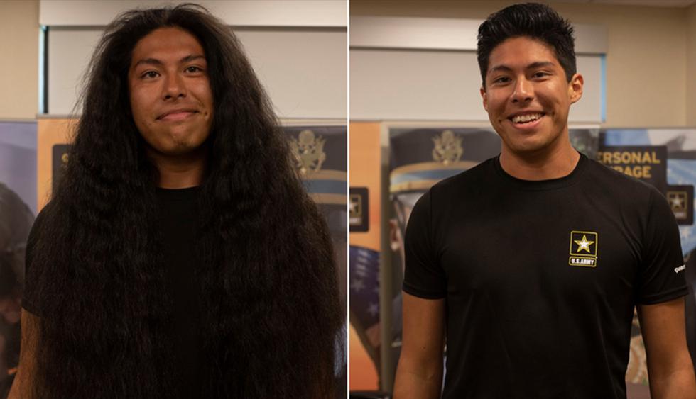 Reynaldo Arroyo se hizo su primer corte de pelo en 15 años para unirse al ejército. Su historia es viral en YouTube. (Salt Lake City Army Recruiting Battalion)<br>