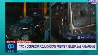 Cercado de Lima: Reportan choque entre taxi y bus del corredor azul en la Av. Tacna [VIDEO]