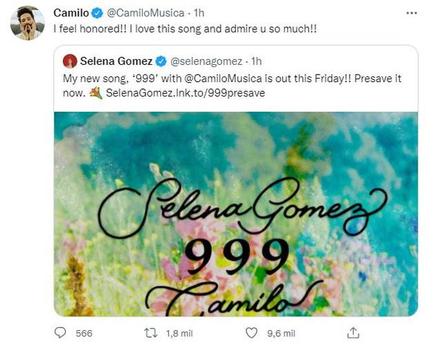 Selena Gomez y Camilo alistan su primera colaboración que llevará por título “999”. (Foto: Captura)