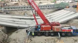 Puente Lurín: estructuras de desploman en plena instalación sobre el río y 2 obreros resultan heridos