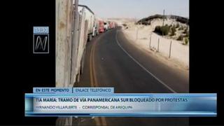 Tía María: Varios tramos bloqueados en la Panamericana Sur por paro indefinido