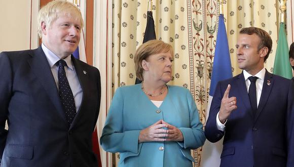 (Desde la izquierda), el Primer Ministro británico, Boris Johnson, la canciller alemana, Angela Merkel y el presidente francés, Emmanuel Macron, líderes europeos preocupados por las pruebas de misiles de Corea del Norte. (Foto: AFP/Archivo)