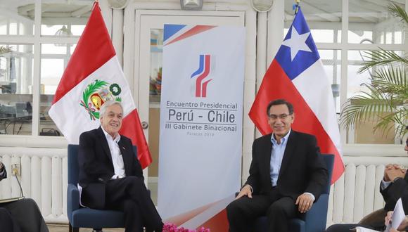 Martín Vizcarra y Sebastián Piñera encabezaron el Tercer Gabinete Binacional Perú-Chile en Paracas. (Foto: Difusión)