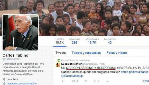Carlos Tubino retuiteó mensaje homofóbico contra Carlos Cacho. (Twitter)