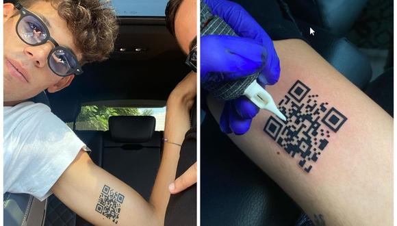 Se tatúa en un brazo el código QR de su vacunación para evitar problemas en sus viajes. (Foto: Instagram | abrielepellerone)