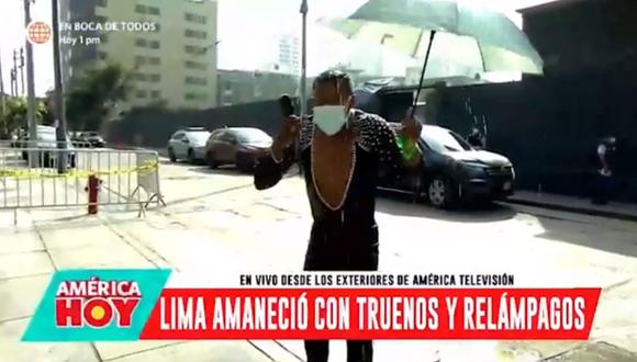 ‘Giselo’ protagonizó hilarante momento tras recibir baldazo de agua en vivo en “América Hoy”. (Foto: Captura de video)