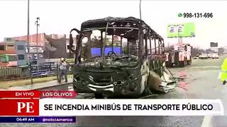 Los Olivos: bus de transporte público se incendia en la Panamericana Norte