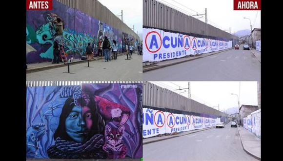 César Acuña: Acusan a Alianza Para el Progreso de borrar murales en Villa María del Triunfo. (Facebook WAIL GRIN)
