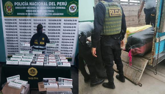 Tumbes: Incautan más de 350 mil cigarrillos paraguayos de contrabando, cuyo destino final era Ecuador. (Foto PNP)