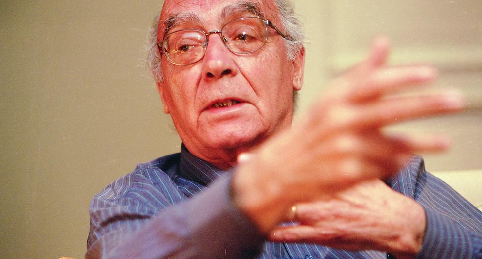 Lima, 18 de diciembre de 2000. José Saramago el día que presentó su novela ´La caverna' en el ZUM de la Universidad de Lima. (Foto: Nancy Chapell / GEC Archivo)