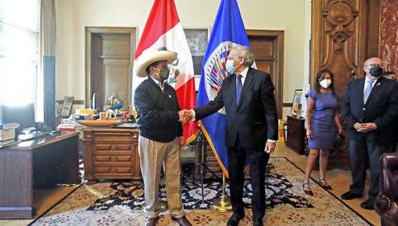 El presidente Pedro Castillo recibió el saludo protocolar del secretario general de la OEA, Luis Almagro, el pasado 20 de setiembre en EE.UU. (Foto: Presidencia Perú)