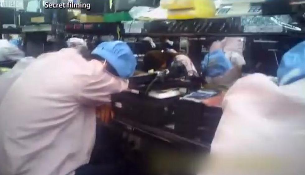 Empleados dormidos sobre la línea de producción en una fábrica de China. (BBC)