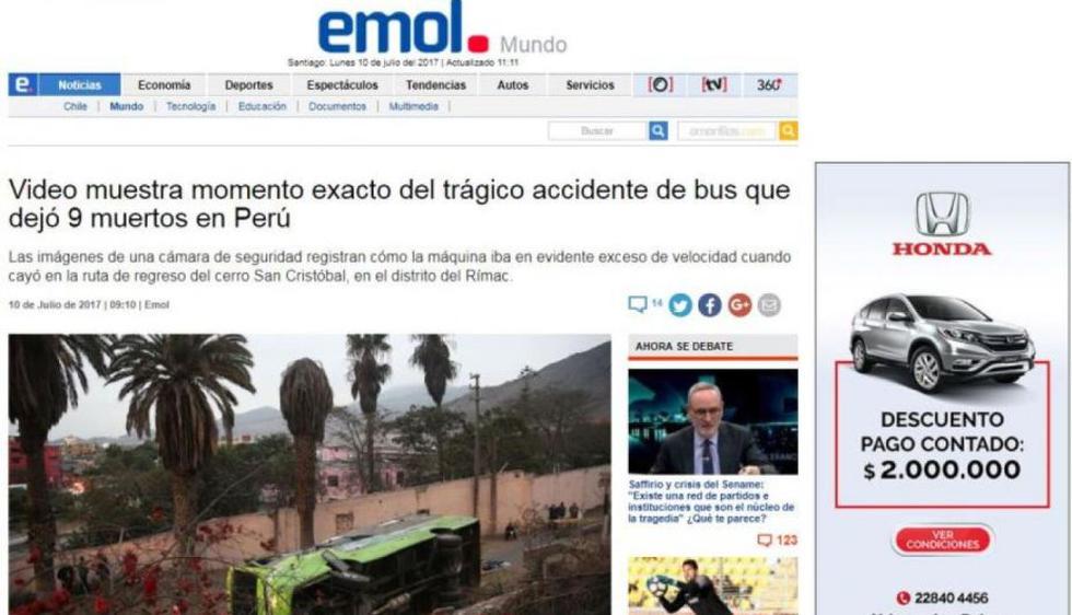 El diario electrónico muestra el momento en que ocurre el accidente. (Emol)