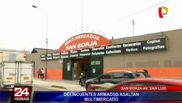 San Borja: Cinco delincuentes asaltaron por lo menos 17 puestos de multimercado. (Panamericana)
