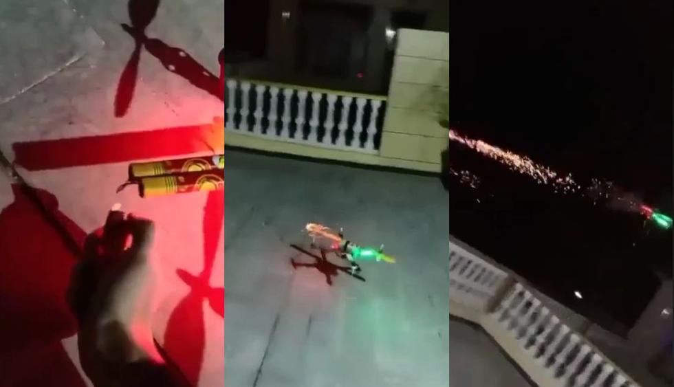 En Facebook publicaron el divertido video que muestra unas bengalas atadas a un dron que vuela en México. Se hizo viral por la reacción de los usuarios de las redes sociales. (Foto: Captura)
