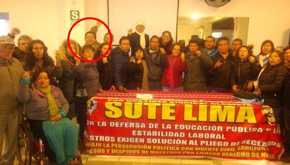 Conocidos. Daniel Robles en una reunión del Sute Lima (base regional del  Conare, que luego se convertiría en la Fenatep) junto al actual presidente Pedro Castillo y al legislador Edgar Tello.