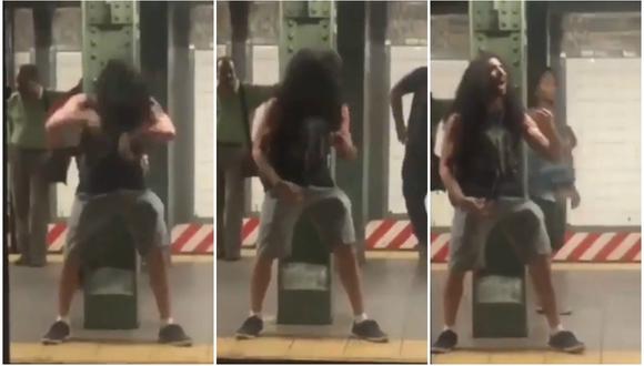 Se viralizó en Facebook el curioso video protagonizado por un joven amante del metal captado en el metro de Nueva York. (Foto: Captura)