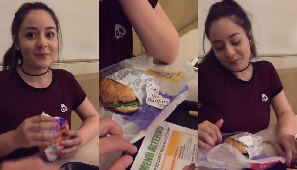 En Facebook se hizo viral el video de un muchacho, de México, declarándole su amor a una chica con un papelito guardado dentro de una hamburguesa. (Foto: Captura)