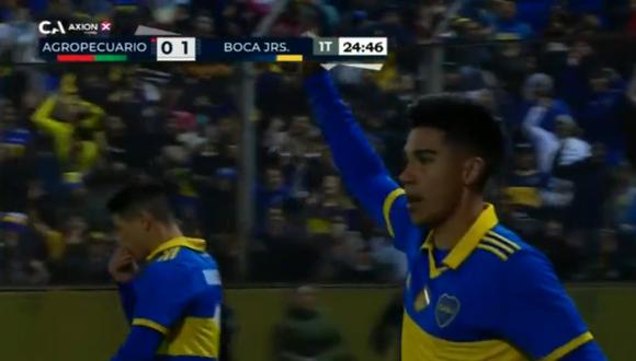 Pol Fernández abrió el marcador a favor de Boca Juniors sobre Agropecuario. Foto: Captura de pantalla de TyC Sports.