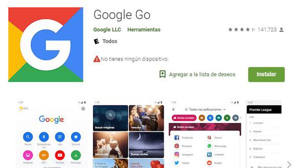 Google Go puede ser descargado desde este martes 20 de agosto en todos los dispositivos Android. (Foto: Captura)