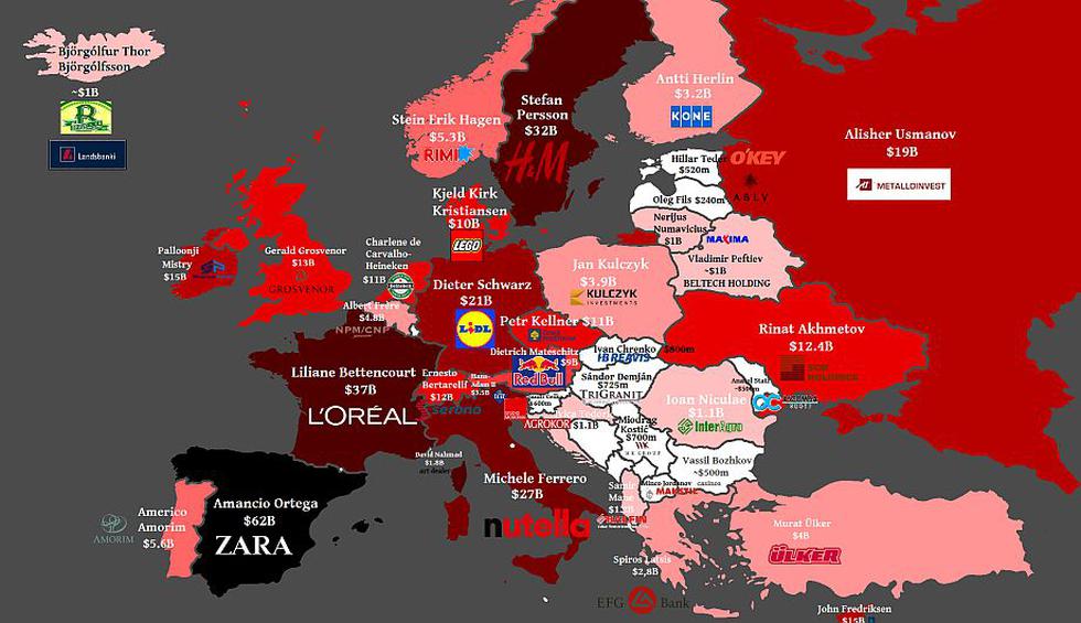 Este es el mapa de los millonarios europeos (Fuente: independent.co.uk)