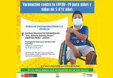 COVID-19: Niños podrán ser vacunados en el Instituto Nacional de Rehabilitación de Chorrillos desde el 29 de enero