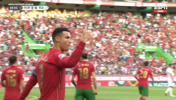 Cristiano Ronaldo anotó un doblete en la victoria parcial de Portugal sobre Suiza. (Foto: Captura ESPN)