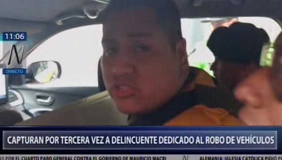 EL sujeto&nbsp;habría participado en el robo de la furgoneta frente a un parque con niños, en San Martín de Porres, registrado la semana pasada. (Canal N)