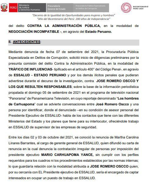 Ampliación de denuncia contra Mario Carhuapoma. (Captura: PERÚ21)