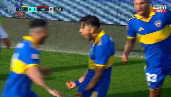 Gol de Pol Fernández para el 1-1 en Boca Juniors vs. Independiente. (Captura: ESPN)