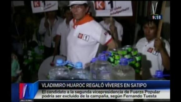 Vladimiro Huaroc entregó víveres durante en Satipo y podría ser excluido de proceso electoral. (Captura de TV)