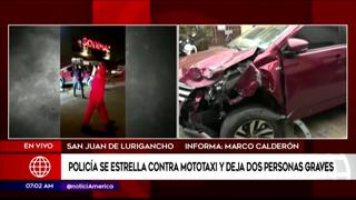 Policía impacta contra mototaxi y deja tres personas heridas en San Juan de Lurigancho