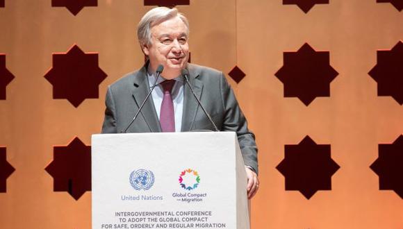 El secretario general de la ONU, António Guterres, habla durante la inauguración de la Conferencia Intergubernamental para Adoptar el Pacto Global para la migración regular, segura y ordenada. (Foto: EFE)
