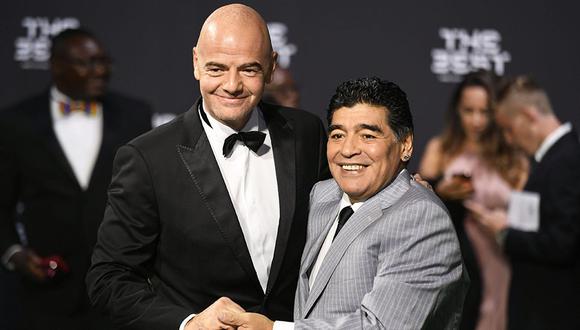 Diego Maradona indicó que Gianni Infantino no ha cumplido su promesa de cambiar la FIFA. (Foto: EFE)