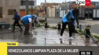 Tacna: grupo de venezolanos limpió y pintó plaza de la Mujer en gesto de agradecimiento al Perú